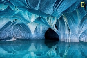 A photo of the marble caves of Patagonia. It won the honourable mention prize in the nature category of the National Geographic Travel Photo