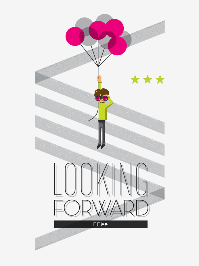 Poster illustration for FF Diseño #illustration #poster #typography #kid #stripes #balloon #print #stars #floating