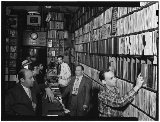 Hardformat » Portrait of Milt Gabler, Herbie Hill, Lou Blum, and Jack Crystal, Commodore Record Shop, New York, ca. Aug. 1947 #music #vinyl #record #store