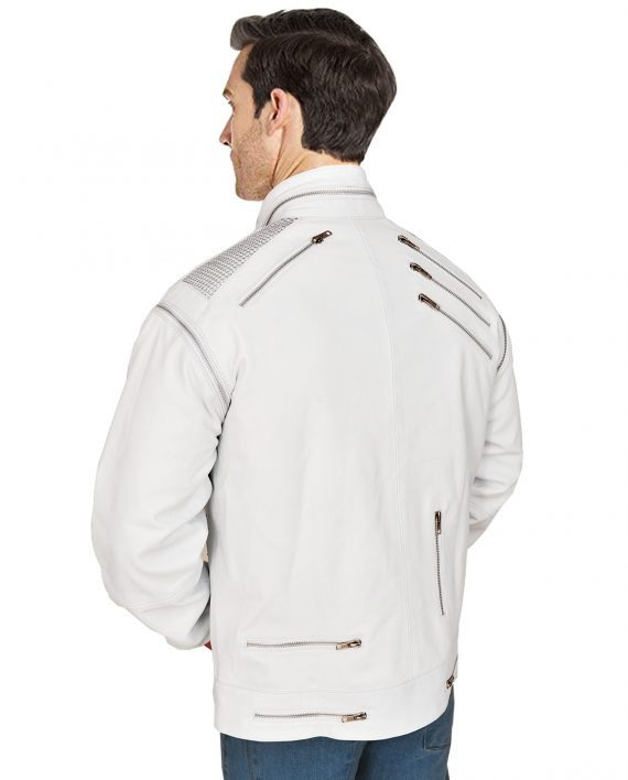 Men's White Leather Beat it Michael Jackson Jacket