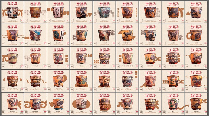 KFC's latest buckets in Costa Rica were designed to help some of the pottery artisans in the province of Guanacaste, where the Guaitil community continues the pre-Colombian Chorotega ceramic traditions. They can do this thanks to the trade with tourists that flock to the area for beach holidays. 

The "Annexation Bucket" promotion, created with agency Havas Costa Rica, consists of 45 unique and handmade clay buckets that get baked in a kiln. Each piece represents a KFC location in Costa Rica and comes in the same shape as the fried chicken receptacles but features gorgeous traditional Chorotega artwork.