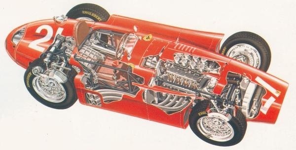 Lancia D50 Cutaway #ferrari #diagram #lancia #cutaway #illustration