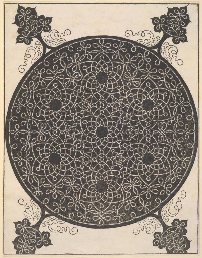 Interlaced cord pattern with seven hexagonal stars