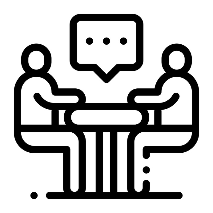 See more icon inspiration related to interview, teamwork, chat, businessman, business and finance, professions and jobs, communications, meeting, business and people on Flaticon.