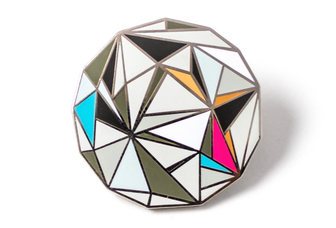 Diamond Silver plated brass pin with hard enamel Black rubber pin clutch