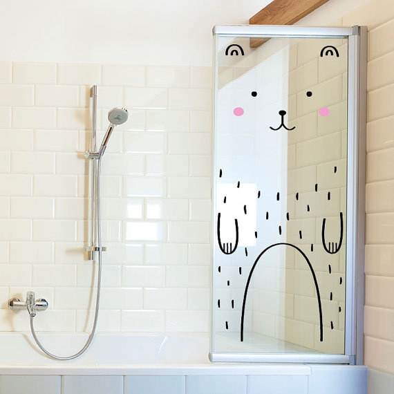 Haru the Happy Bear Door decal / Wall decal for by MadeofSundays #interior #shower #bathroom #glass #bear #sticker