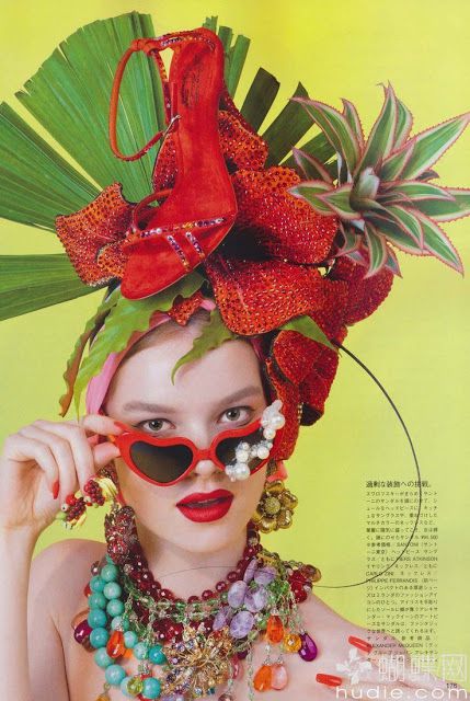 "Fun and Fruity": Gwen Loos in Carmen Miranda Tropical Accessories by Michael Baumgarten for Vogue Nippon