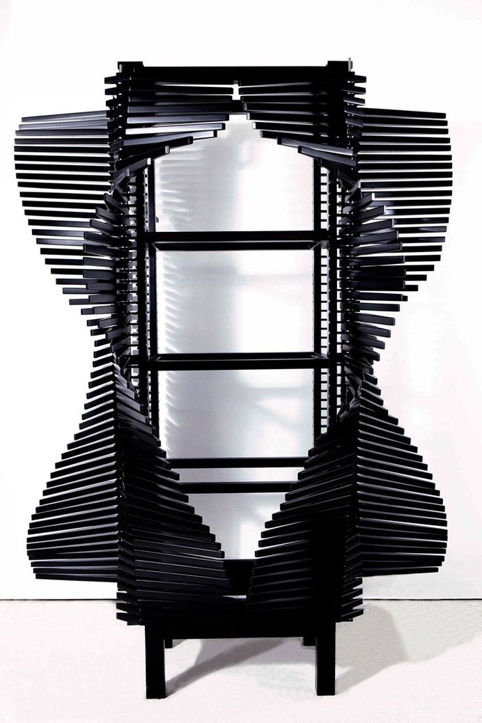 The Samurai Cabinet combines Asian aesthetic, movement, and practicality. Inspired by Japanese armour, this display projects lightness and s #modern #lifestyle #design #home #cabinet #product #furniture #industrial #style