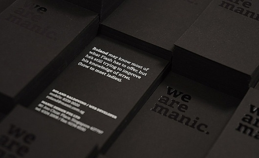 Manic Namecards 2011 on the Behance Network #hotstamp #silkscreen #black #namecards #manic