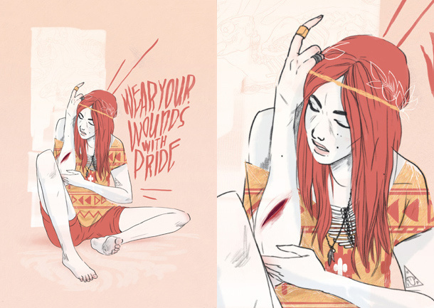 JEROME MIREAULT / colagene.com #script #boho #orange #navao #outlines #indian #illustration #hippie #type #typo #native