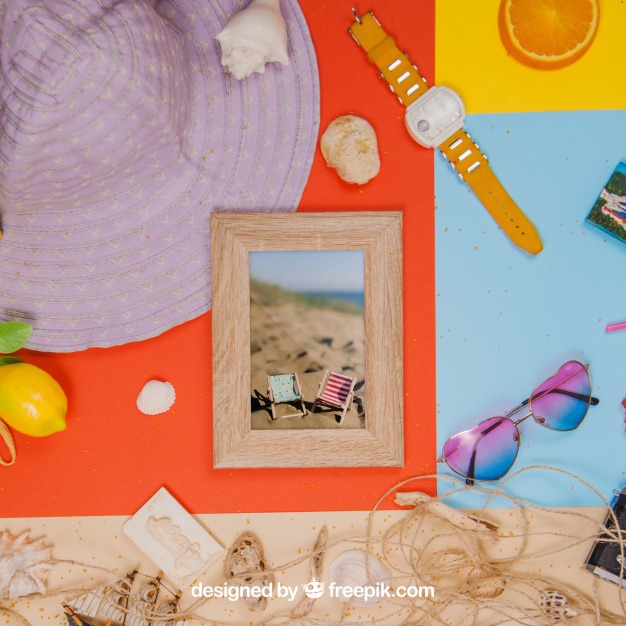 Summer concept with frame and summer objects Free Psd. See more inspiration related to Frame, Mockup, Summer, Template, Paper, Beach, Sea, Photo frame, Orange, 3d, Photo, Holiday, Mock up, Decoration, Hat, Elements, Watch, Decorative, Sunglasses, Vacation, Psd, Wooden, Summer beach, Mockups, Up, Season, Wooden frame, Concept, Decorative elements, Objects, Seashells, Mock, Summertime, 3d mockup, Psd mockup and Seasonal on Freepik.