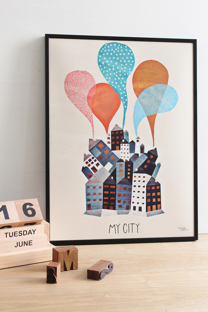 #nordic #design #graphic #illustration #danish #bright #simple #nordicliving #living #interior #kids #room #poster #city #houses #town