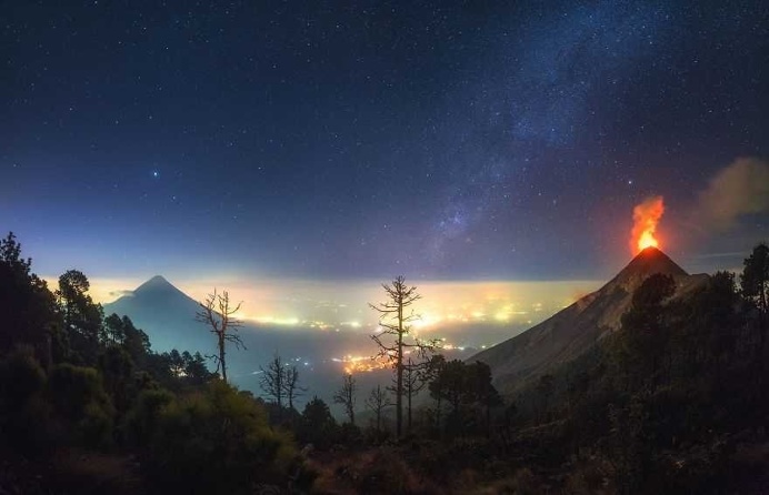 Albert Dros Captured Volcano Erupting Under The Milky Way In Guatemala