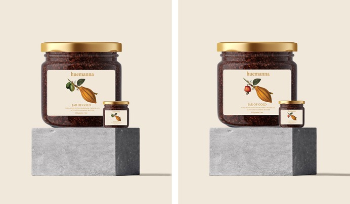 Huemanna - Jar of Gold Packaging - Mindsparkle Mag Monograph&Co. designed the new packaging design for Huemanna – The Jar of Gold Collection which is a series of Activated Nut Butters made from stone ground natural ingredients that help nourish the body and soul. #packaging #logo #identity #branding #design #color #photography #graphic #design #gallery #blog #project #mindsparkle #mag #beautiful #portfolio #designer