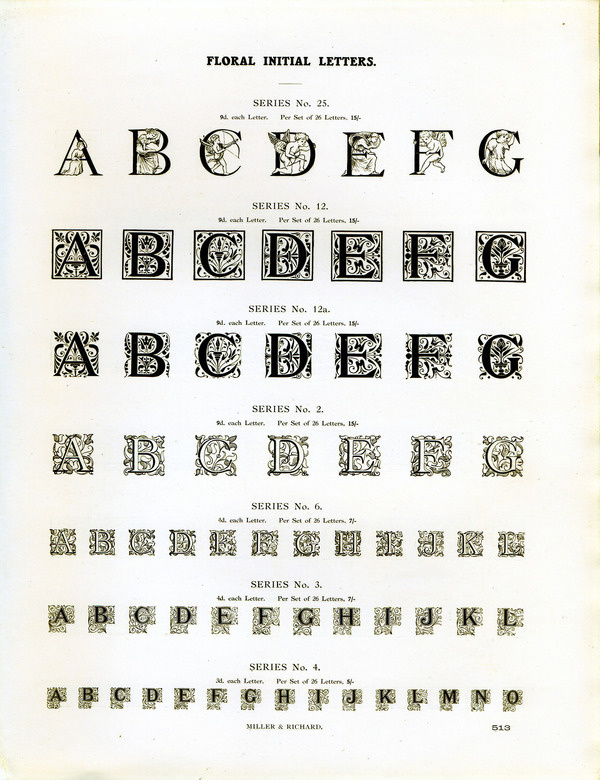 Miller & Richard's floral initials type specimen #type #specimen #typography
