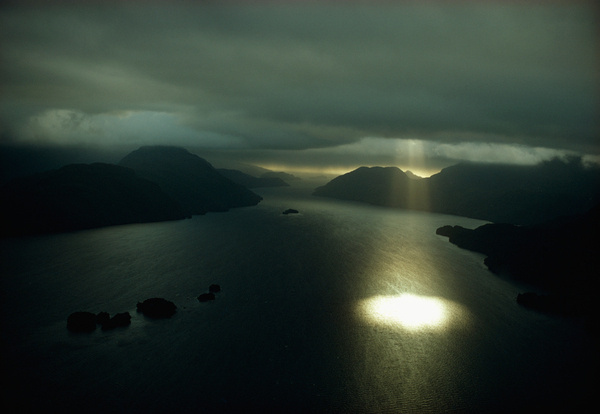 Aerial view of Dusky Sound near the southwestern tip of South Island in New Zealand, September 1971.Photograph by Gordon Gahan, National Geo #geo #nat #nature #vintage #film #light
