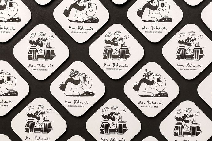 Brand identity and illustrated beer mats for Moi Helsinki by Bond, Finland