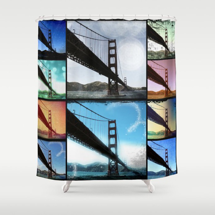 Golden Gate Bridge colorful Photo Collage Shower Curtain