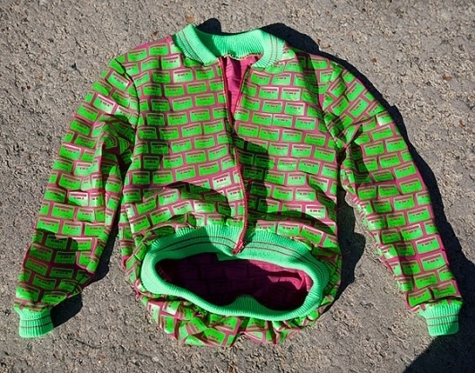 Details - Bethan Heslop — Graduate Collection #model #pink #neon #print #jeans #varsity #sportswear #hat #fashion #green