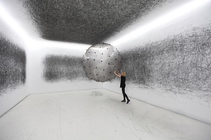 ADA – analog interactive installation, kinetic sculpture, and post-digital drawing machine created by Karina Smigla-Bobinski