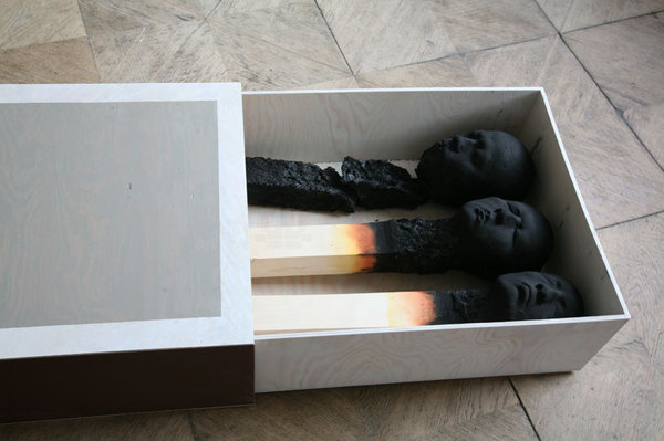 matchstick men by wolfgang stiller #dead #installation #men #burnt #morbid #matchstick