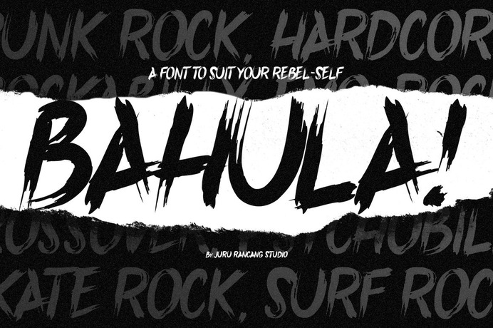 Bahula is a rebelious font that designed to help you create the look of riot. Bahula comes with uppercase and lowercase characters, punctuation, numerals, and supports international languages, also some ligatures; try typing "anarchy" or "peace" for their symbols.