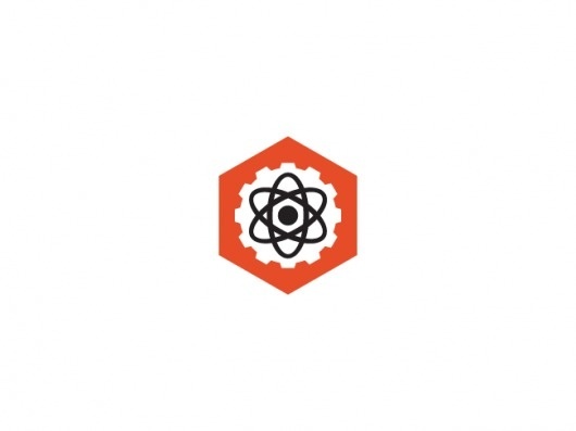 Analog Research Laboratory | The Graphic Works of Bernard Barry #red #black #gear #identity #logo #atom #hexagon