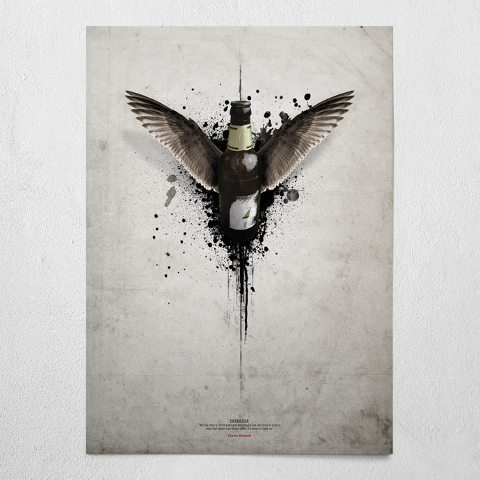 #derbeder #beige #poster #wallart #beer #bukowski #bottle #wings