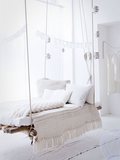 CJWHO ™ (A rustic bedframe offsets the floaty white decor |...) #frame #white #breeze #interiors #hot #photography #bed #summer #hanging #luxury