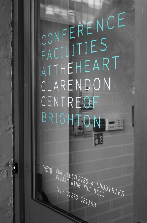Clarendon centre brand by fentonforeman.com #white #door #black #and #signage #logo #aqua #conference
