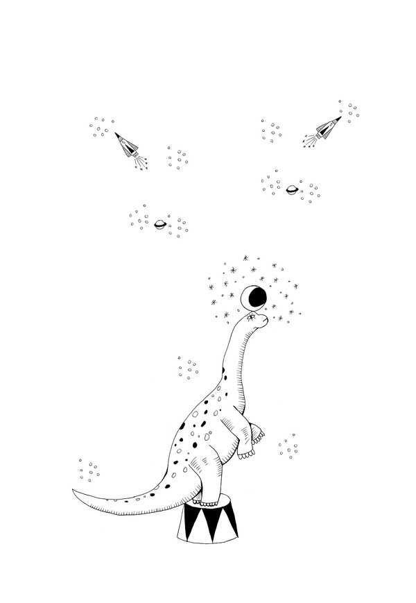 illustrations forÂ twisty parallel universe #universe #circus #twisty #illustration #dinosaur #parallel #bw #moon