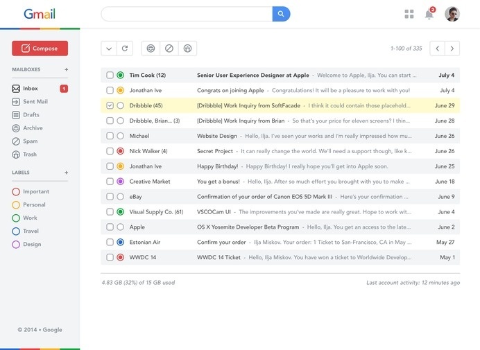 Gmail Redesign #redesign #gmail #design #ui #email #web #mail