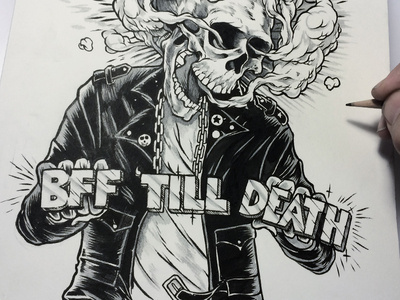 BFF 'Till Death! by Chris Varricchione #hand #illustration #drawn #sick #type #skull #pencil