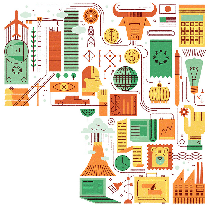 pattern, illustration, tech, crown, cow, factory, industry