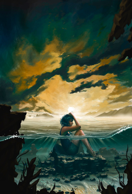 Art by 89flo #bathe #water #sky #illustration #sea #painting
