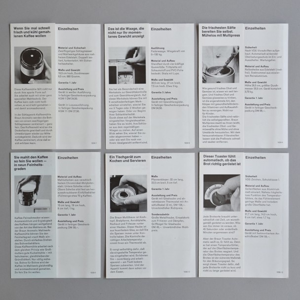 Braun product pamphlet set 1-6 ca 1960 via www.dasprogramm.org