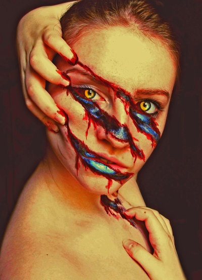 frederickchinkueicoleman: In What do You Believe? by Meljona #blood #make #tear #horror #slice #photography #up #face