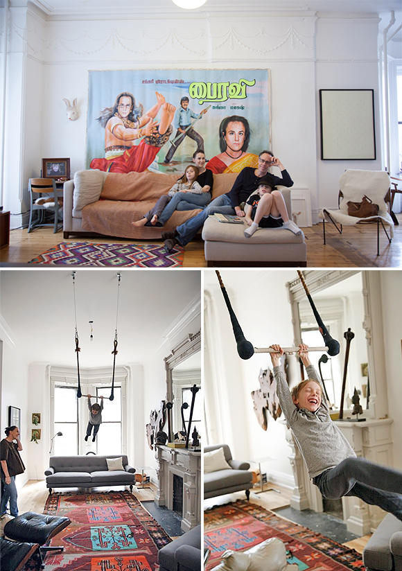 flying trapeze in the living room of oeuf founder sophie demenge's brooklyn home #interior #design #decor #deco #decoration