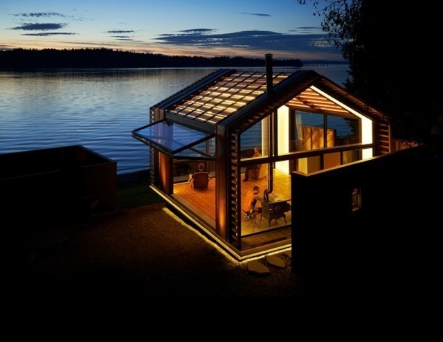0-Illuminated Waterfront Cabin by Graypants #cabin