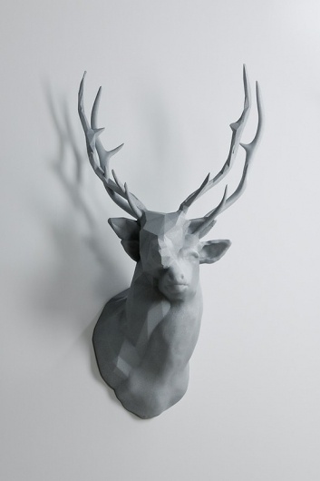 art / Buamai - Polygon Double Deer #deer #white #head #wall #art