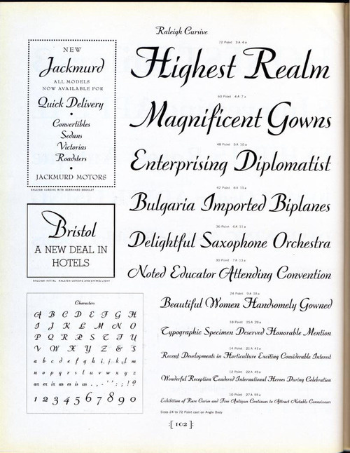 Willard T. Sniffin designed Raleigh Cursive for ATF in 1929. #typography