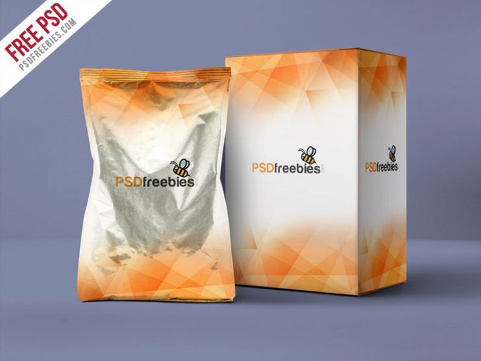 Aluminum Pouch and Box Mockup PSD Template