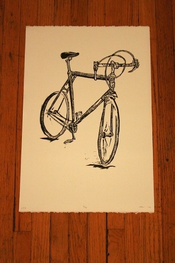 n.wise #woodcut #velo #bike #poster