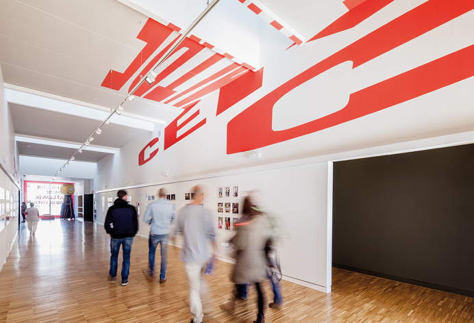 A signage system for Baró de Viver Civic Centre that uses anamorphic perspective. #anamorphic #signage #graphicdesign #architecture #typogr