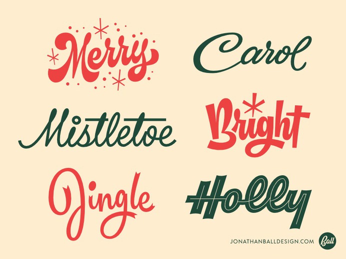 Scriptmas Collection • Days 1-6 lettering type script logotype vector merry midcentury carol mistletoe bright jingle