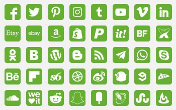 Square rounded corners transparent background basic social icons green colour