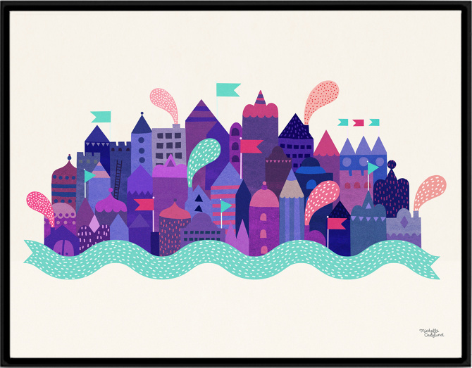 #nordic #design #graphic #illustration #danish #simple #nordicliving #living #interior #kids #room #poster #city #purple #houses #town