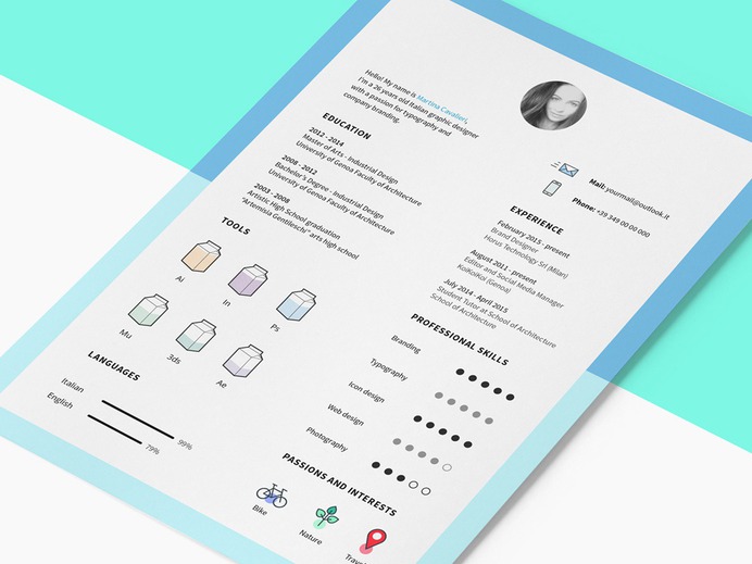 Free Clean CV Template with Icon Set