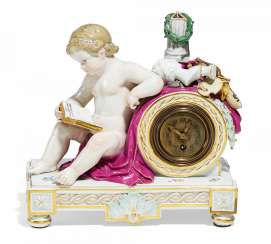 Clock with Putto as an allegory of the fine arts. Meissen #Sets #Teasets #Porcelainsets #Antiqueplates #Plates #Wallplates #Figures #Porcelainfigurines #porcelain