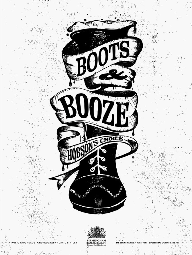 Boots & Booze – Illustrated print for Pointe Blank and the Birmingham Royal Ballet. #illustration #typography